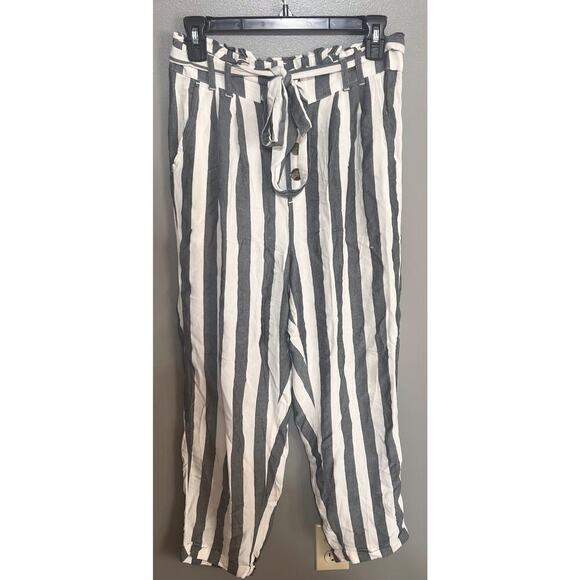American Eagle Paperbag‎ Striped Flowy Pants Medium Tie Waste Viscose Boho - Picture 1 of 6